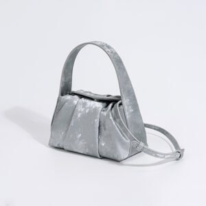 Crossbody Bag — Gathered Leather Mini — Silver Gray