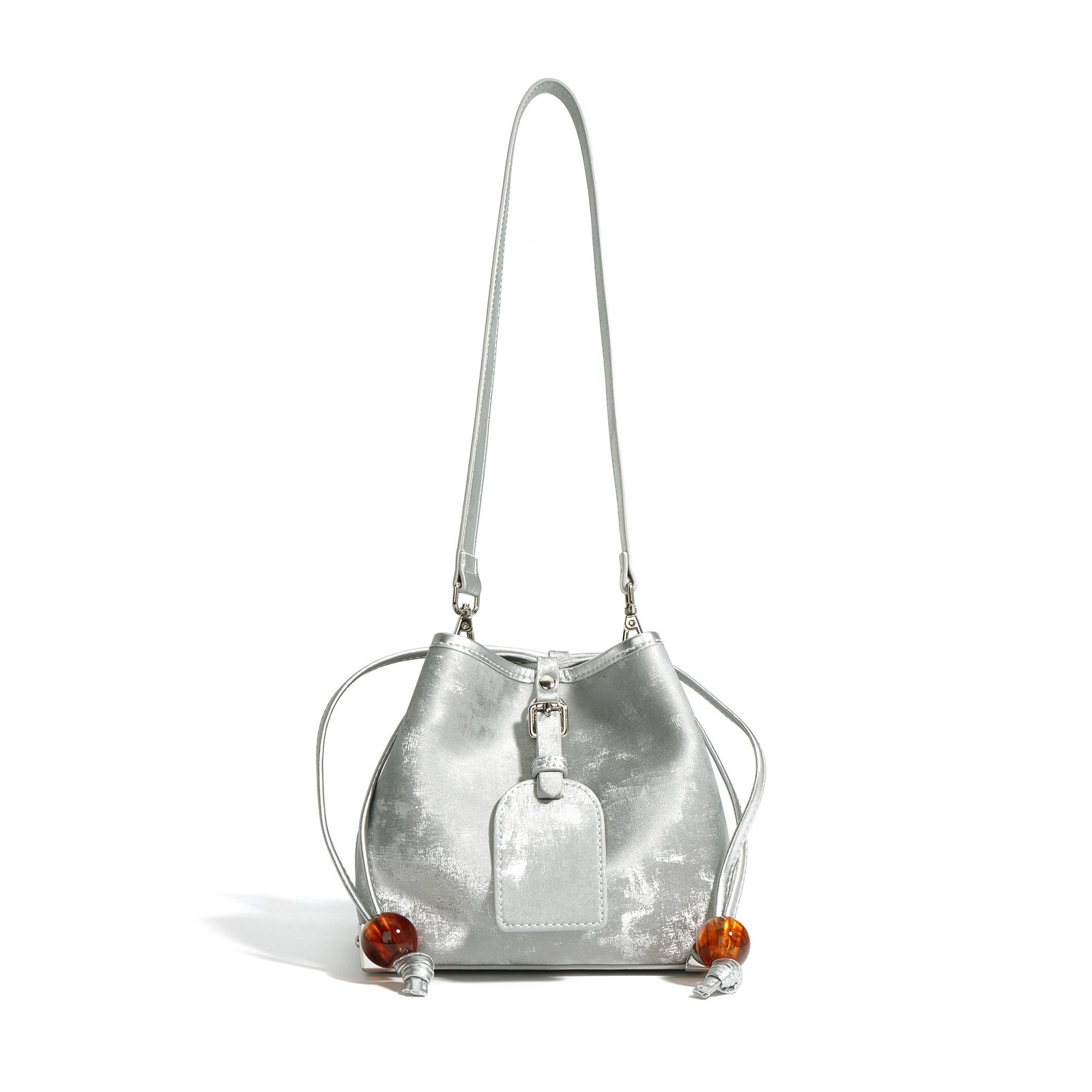 Crossbody Bag — Soft Leather Drawstring Shape — National Style Silver