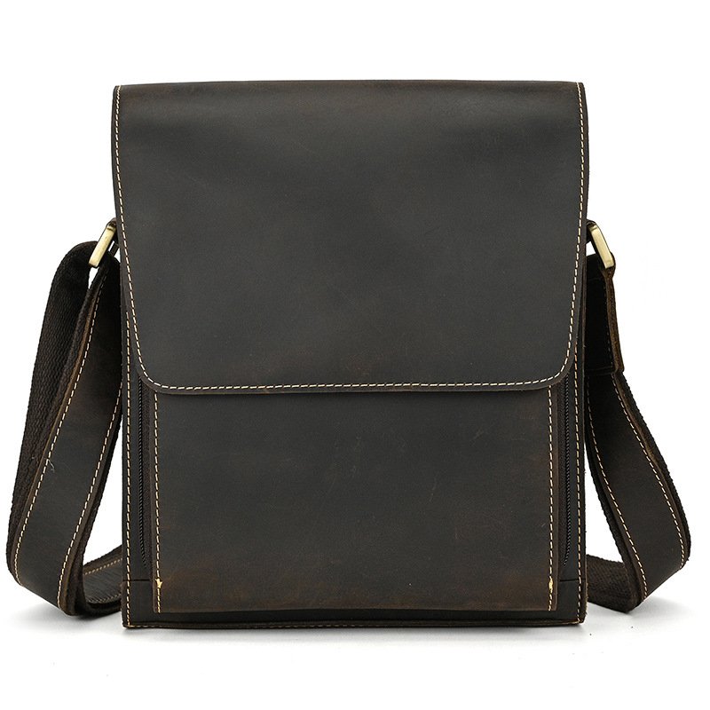 Crossbody Bag — Leather Flap Organizer — Dark brown