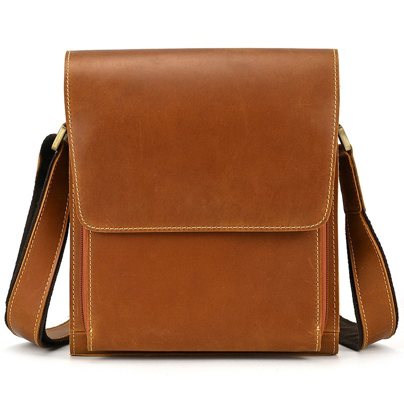 Crossbody Bag — Leather Flap Organizer — Brown