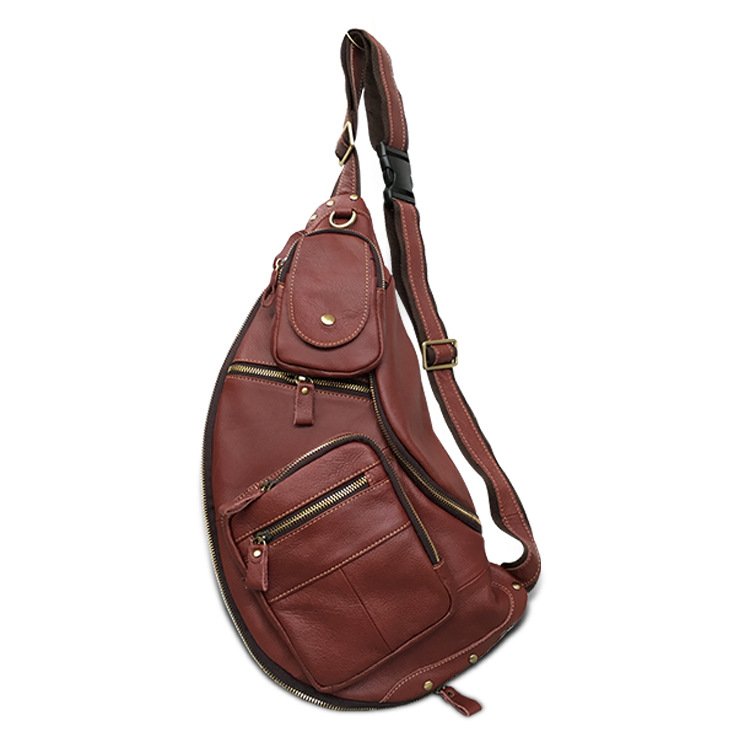 Sling Bag — Retro Cowhide City Pack — Wine Red