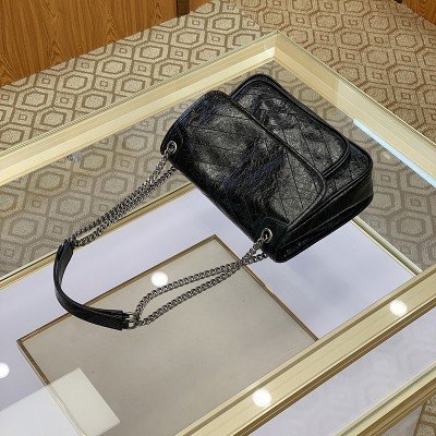 Crossbody Bag — Chain-Detail City Messenger — Black — Small