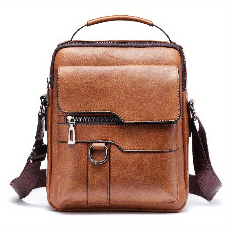 Crossbody Bag — PU Pocket Messenger — Brown