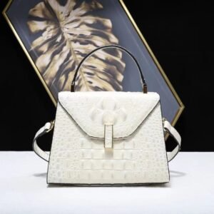 Crossbody Bag — Textured Leather Flap — Beige