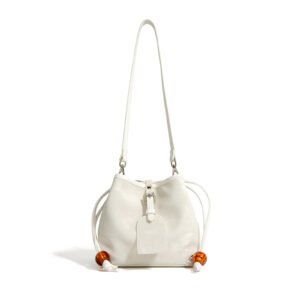 Crossbody Bag — Soft Leather Drawstring Shape — Elegant White