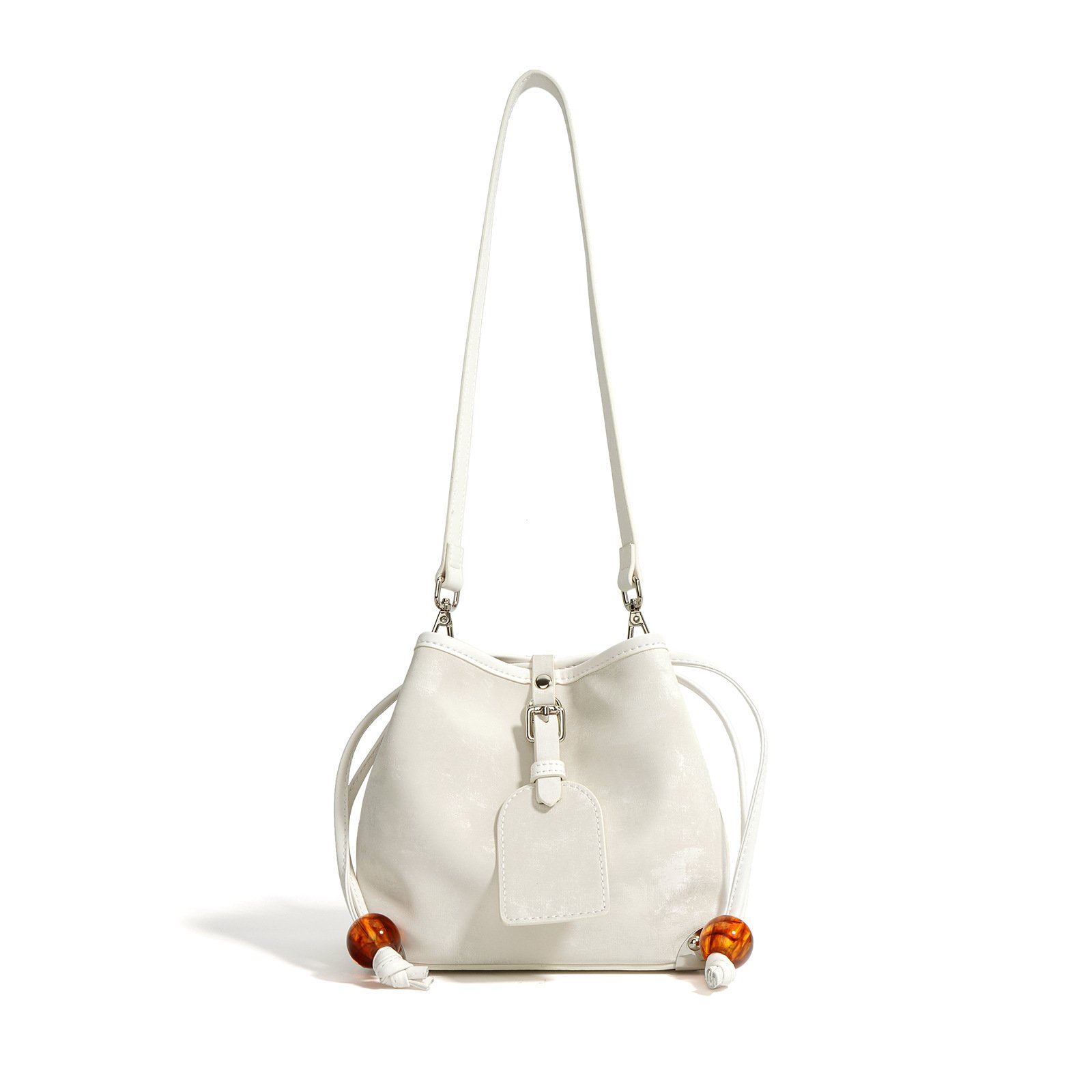 Crossbody Bag — Soft Leather Drawstring Shape — Elegant White