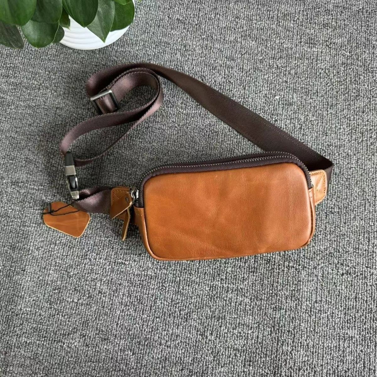 Crossbody Bag — Micro Cowhide Essential — Light Brown